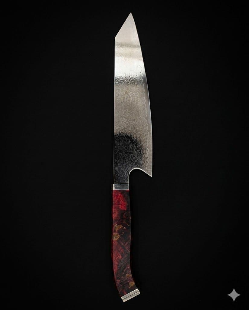 Chefs Knife- 344mm - Damascus- Vg10 core-Stabilized Birch Burl